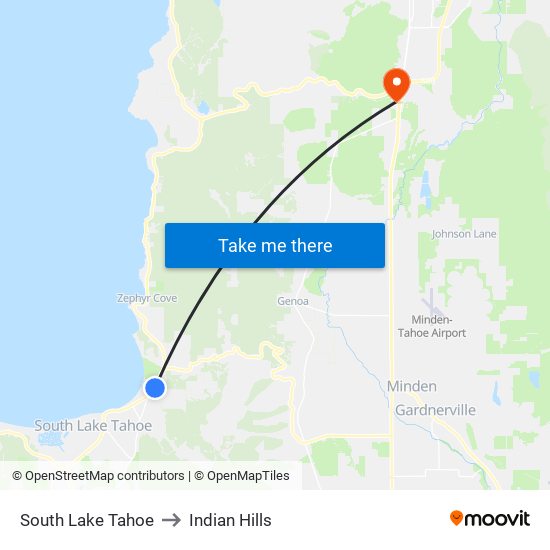 South Lake Tahoe to Indian Hills map