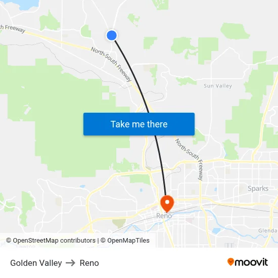 Golden Valley to Reno map