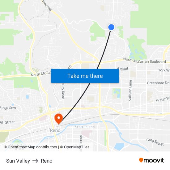 Sun Valley to Reno map