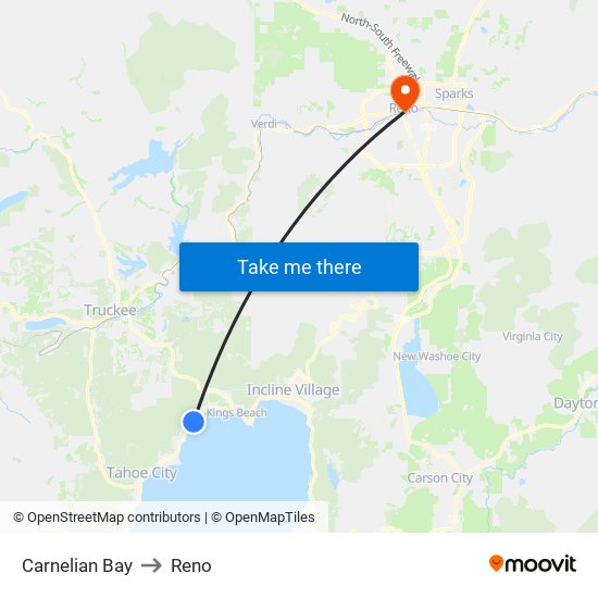 Carnelian Bay to Reno map