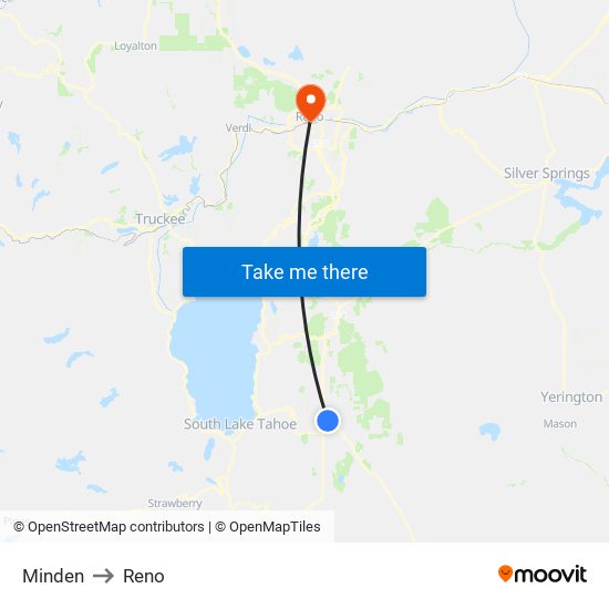 Minden to Reno map