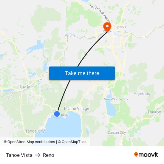 Tahoe Vista to Reno map