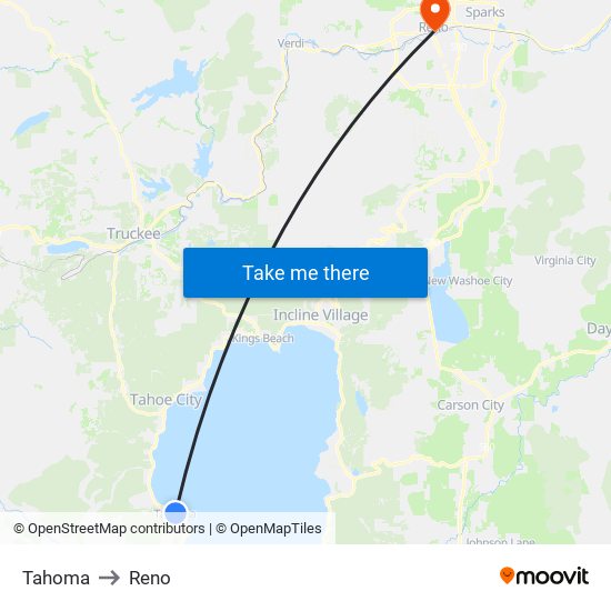 Tahoma to Reno map