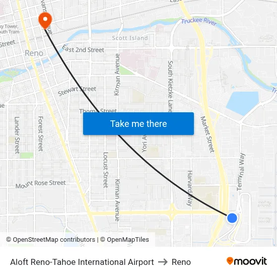 Aloft Reno-Tahoe International Airport to Reno map