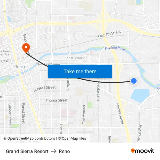 Grand Sierra Resort to Reno map