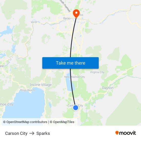 Carson City to Sparks map