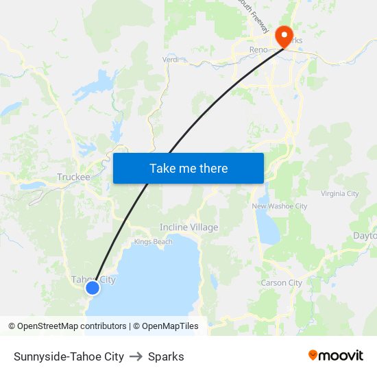 Sunnyside-Tahoe City to Sparks map