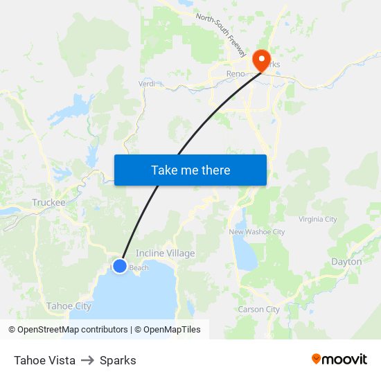 Tahoe Vista to Sparks map