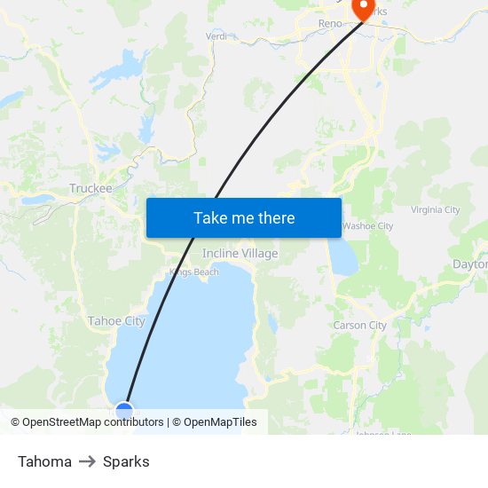 Tahoma to Sparks map