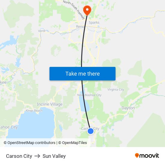 Carson City to Sun Valley map