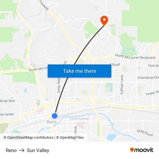 Reno to Sun Valley map