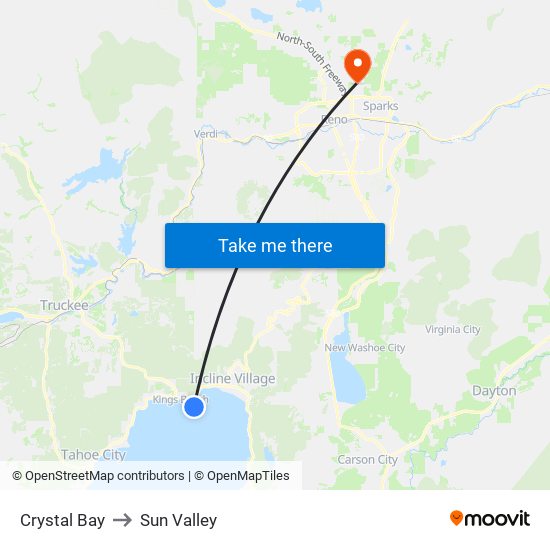 Crystal Bay to Sun Valley map