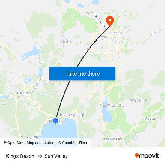 Kings Beach to Sun Valley map