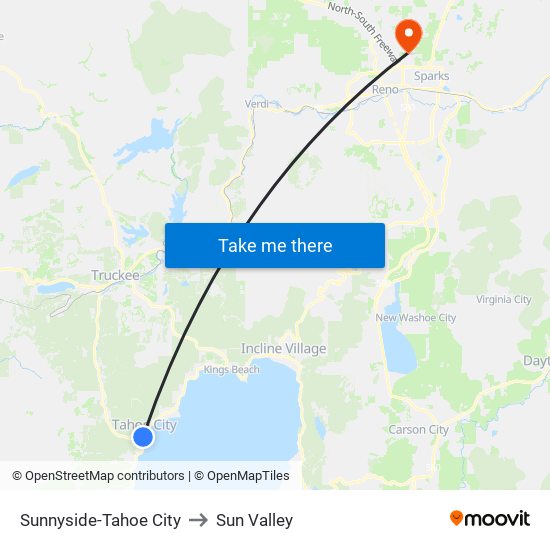 Sunnyside-Tahoe City to Sun Valley map
