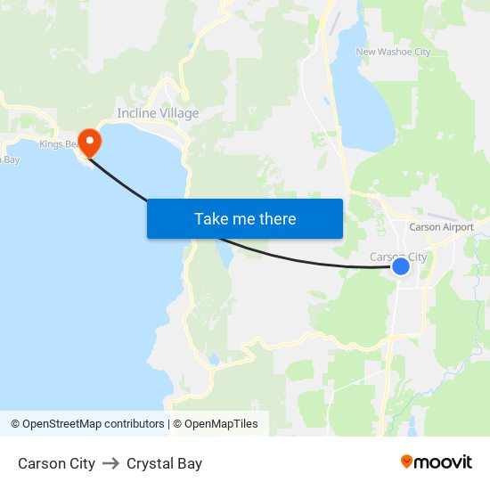 Carson City to Crystal Bay map