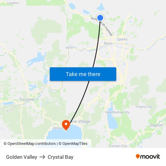 Golden Valley to Crystal Bay map