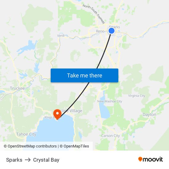 Sparks to Crystal Bay map