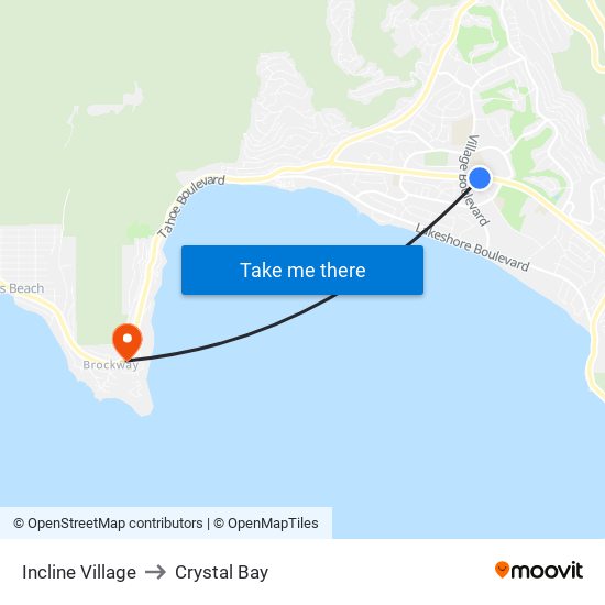 Incline Village to Crystal Bay map