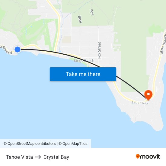 Tahoe Vista to Crystal Bay map