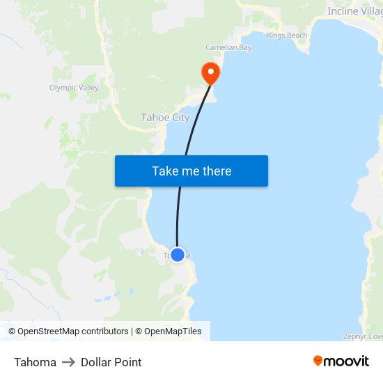 Tahoma to Dollar Point map