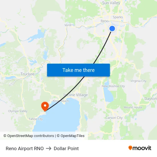 Reno Airport RNO to Dollar Point map