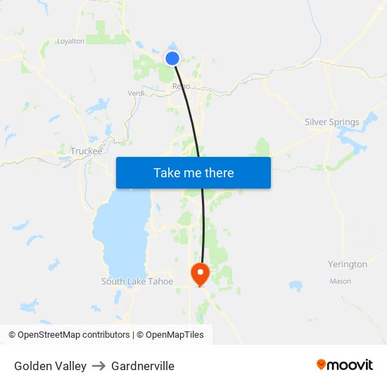Golden Valley to Gardnerville map