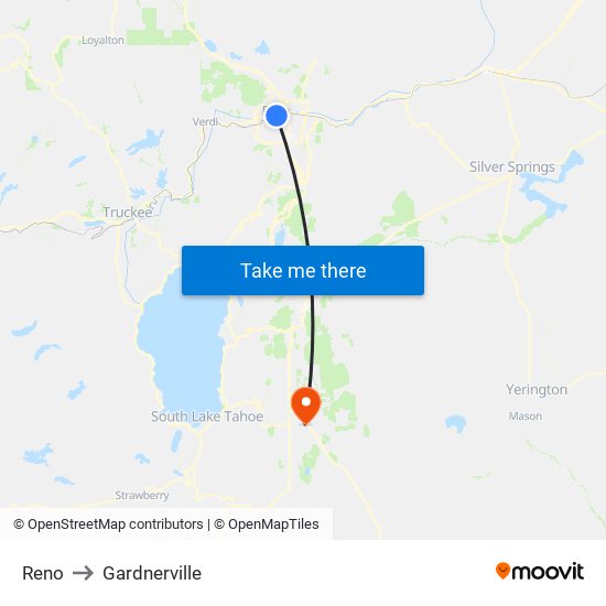 Reno to Gardnerville map