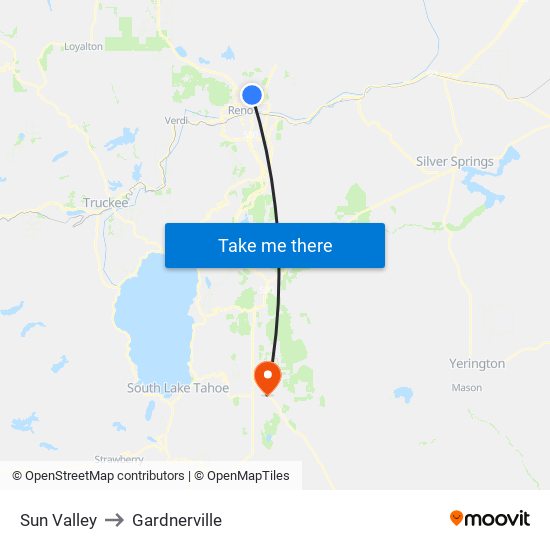 Sun Valley to Gardnerville map