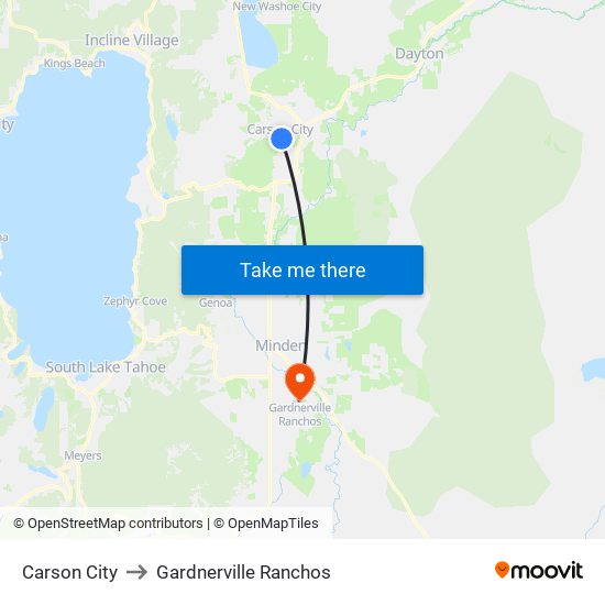 Carson City to Gardnerville Ranchos map