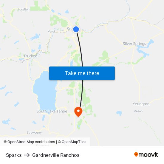 Sparks to Gardnerville Ranchos map