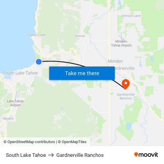 South Lake Tahoe to Gardnerville Ranchos map