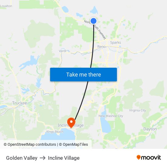 Golden Valley to Incline Village map