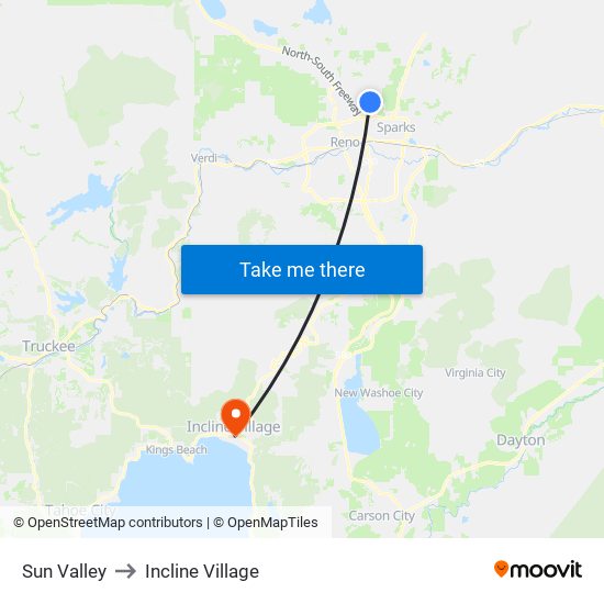 Sun Valley to Incline Village map