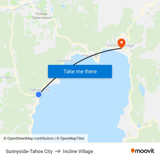Sunnyside-Tahoe City to Incline Village map