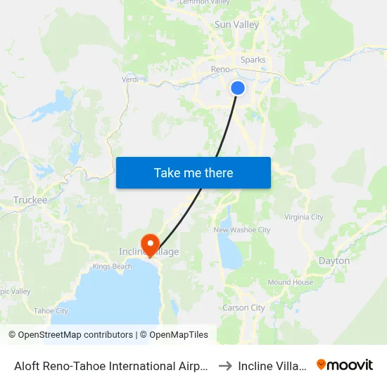 Aloft Reno-Tahoe International Airport to Incline Village map