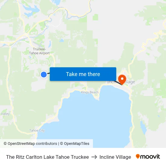 The Ritz Carlton Lake Tahoe Truckee to Incline Village map