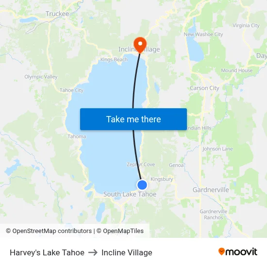 Harvey's Lake Tahoe to Incline Village map