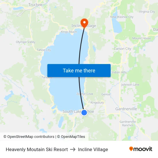 Heavenly Moutain Ski Resort to Incline Village map