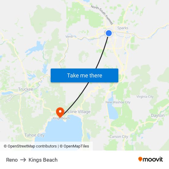 Reno to Kings Beach map