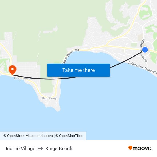 Incline Village to Kings Beach map