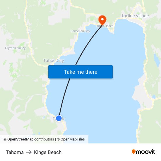 Tahoma to Kings Beach map