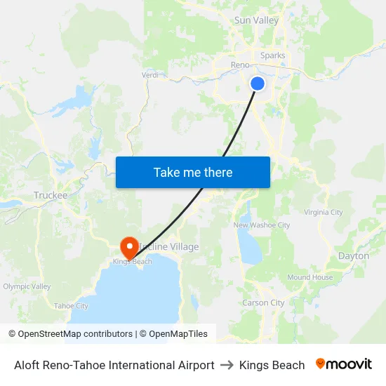 Aloft Reno-Tahoe International Airport to Kings Beach map