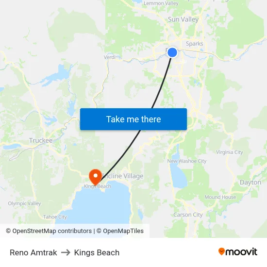 Reno Amtrak to Kings Beach map