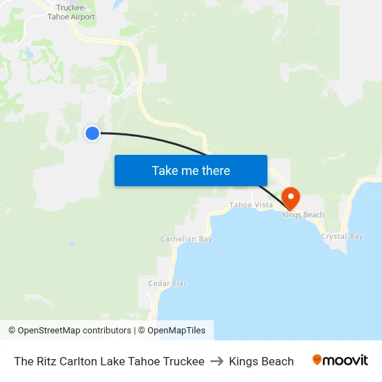 The Ritz Carlton Lake Tahoe Truckee to Kings Beach map
