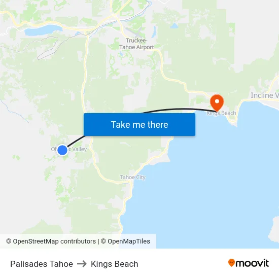Palisades Tahoe to Kings Beach map