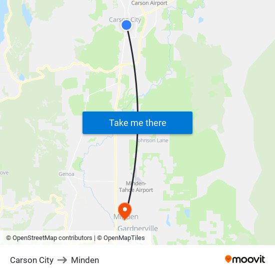 Carson City to Minden map