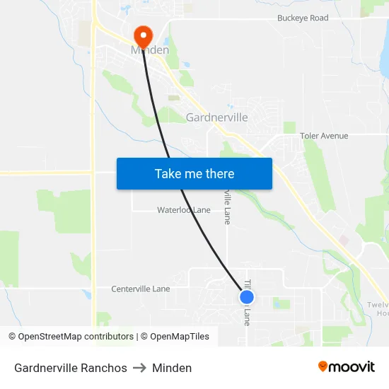 Gardnerville Ranchos to Minden map