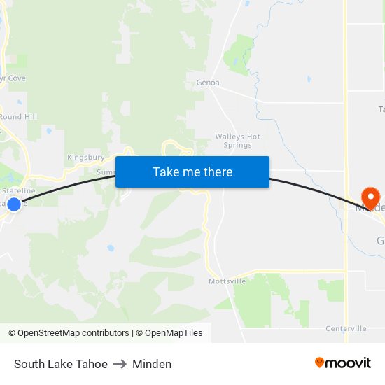 South Lake Tahoe to Minden map