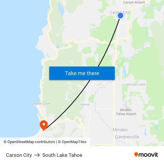Carson City to South Lake Tahoe map