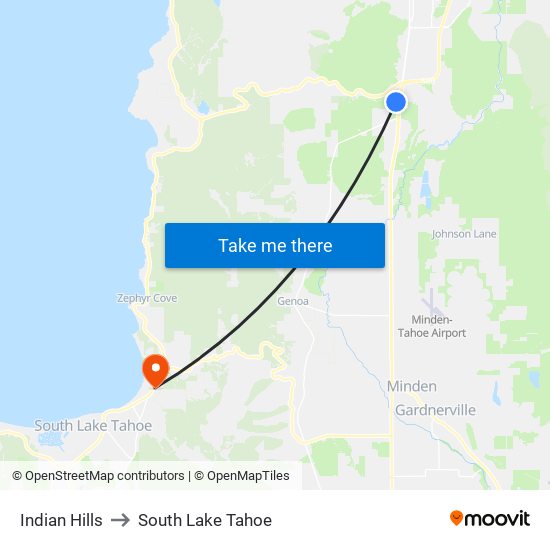 Indian Hills to South Lake Tahoe map